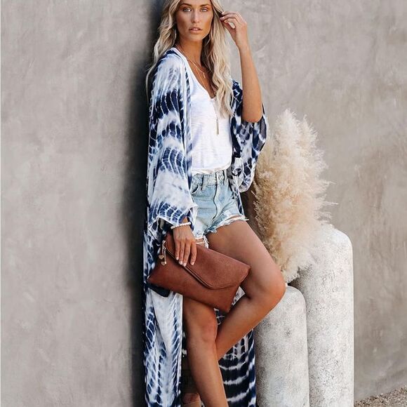 Maxi Kimono Swim Cover up Dress - Picture 1 of 5